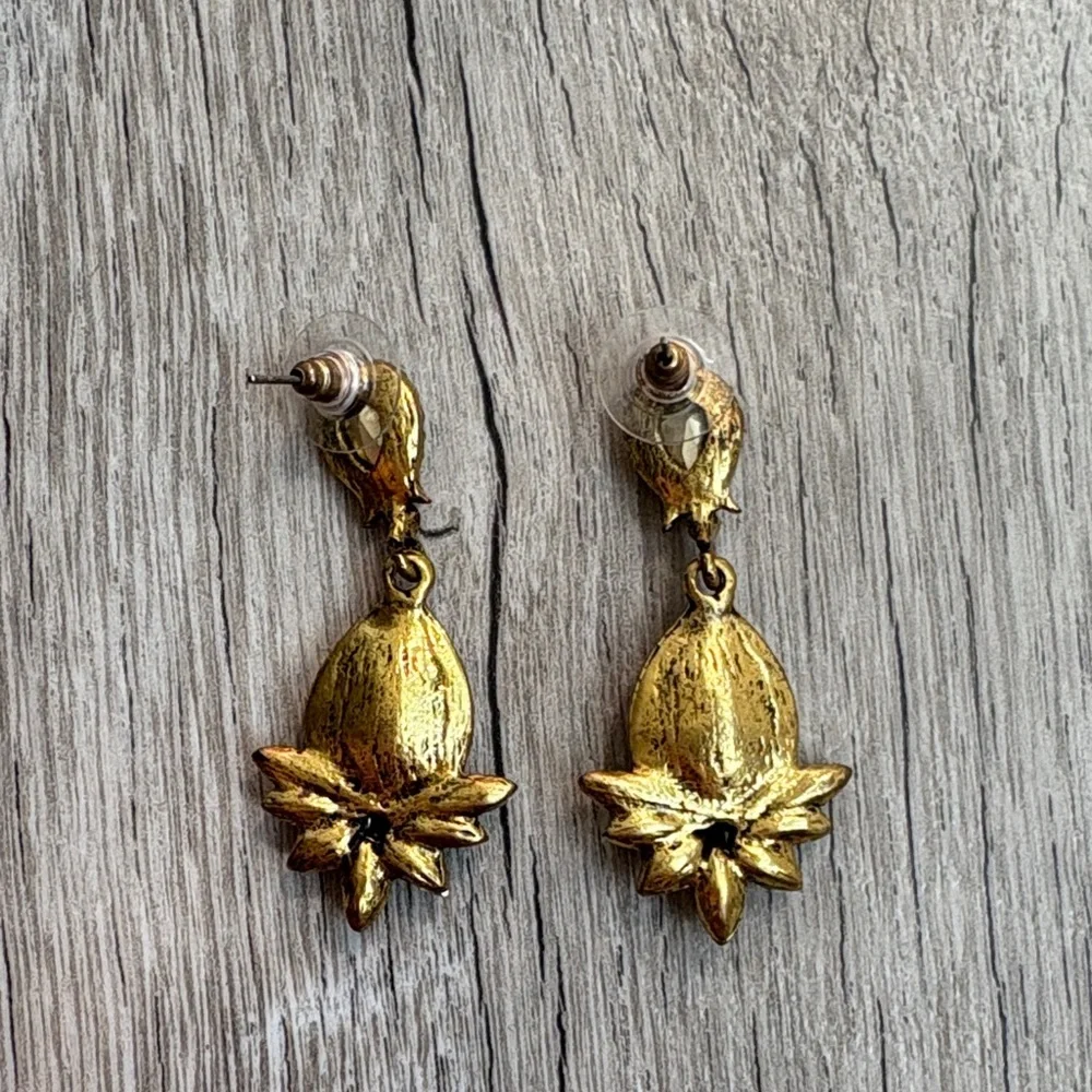 3/$30! Elegant Teardrop Earrings with Green and Gold Accents